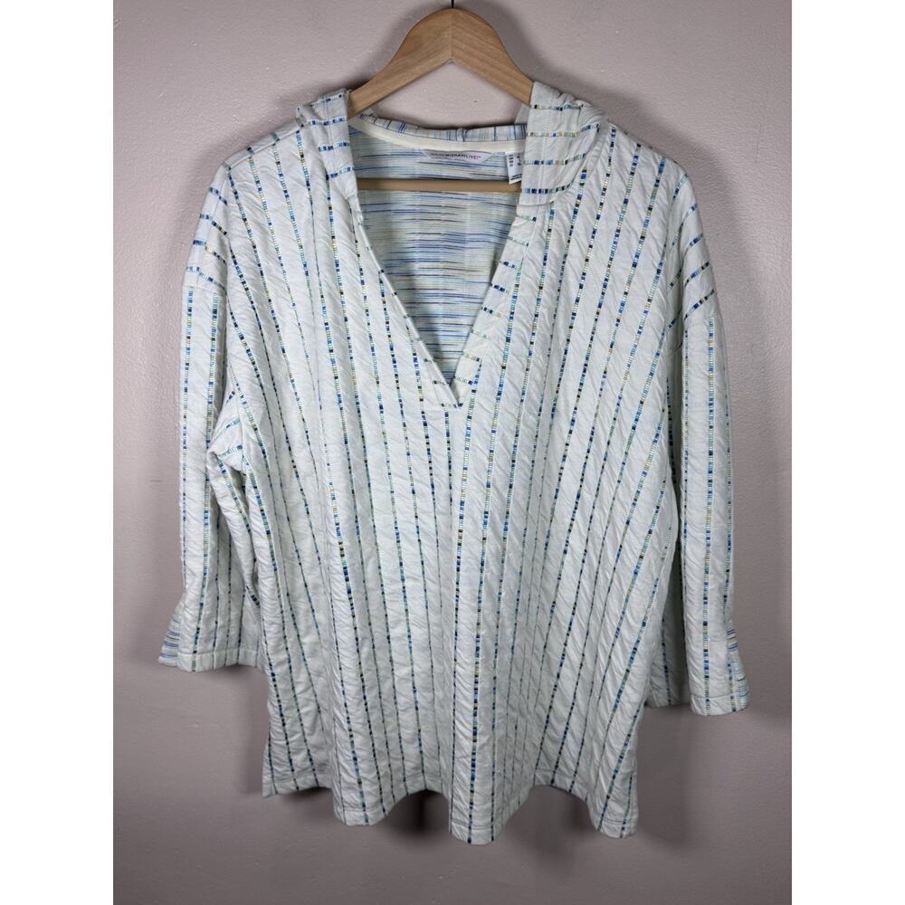 Issac Mizrahi live! Womens Tunic Hoodie Coastal Preppy Striped Embroidered L